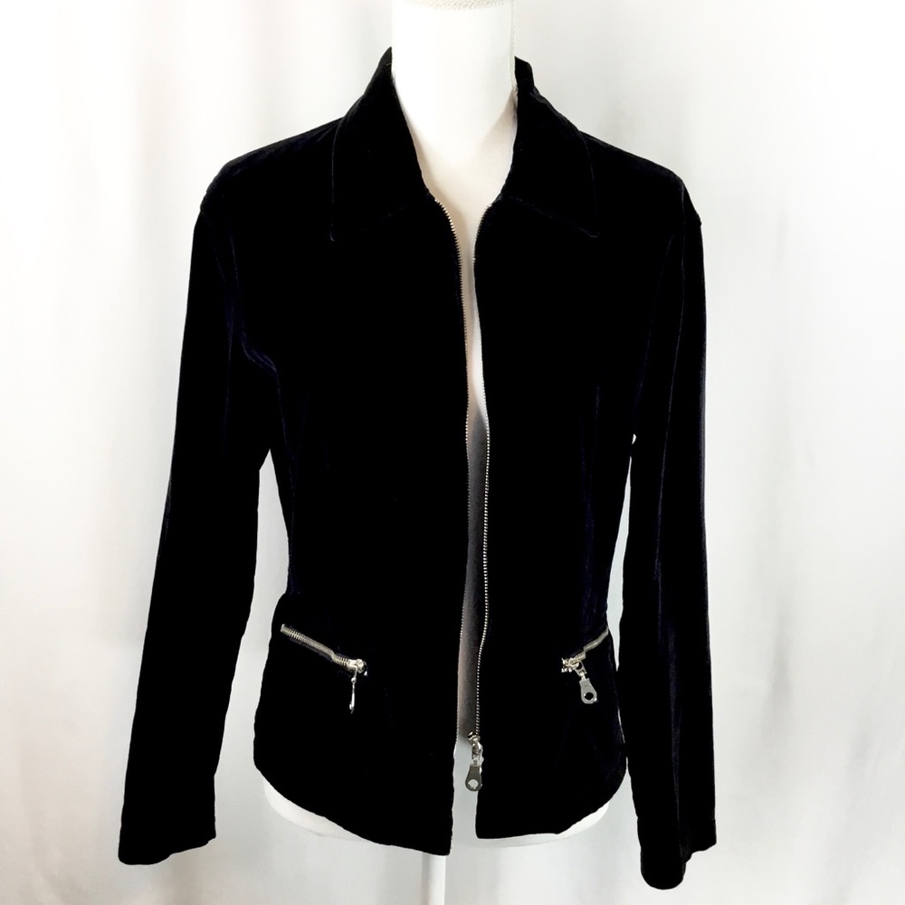 Black Moto Jacket Blazer Silver Zippers, Blazer